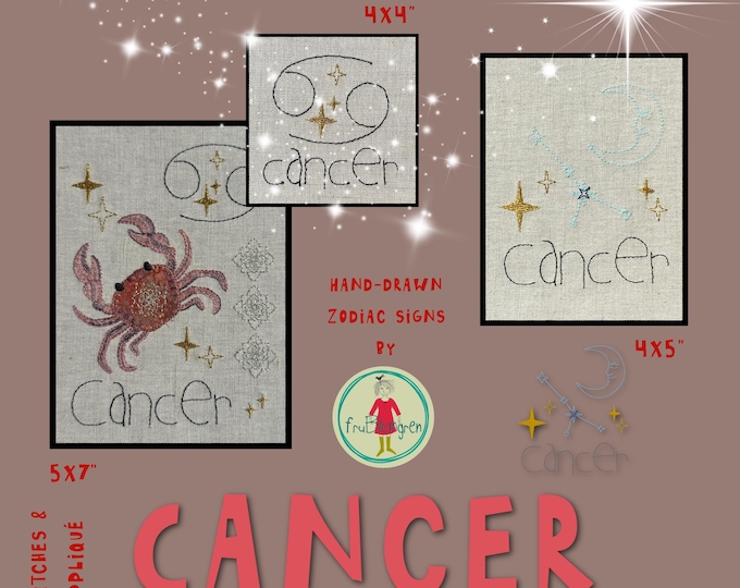 Cancer Zodiac Sign - Hand-drawn Machine Embroidery Designs – for Hoop 5x7" – 3Motifs