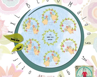 Angels - Flower angels - BLOOMalong 8 - XXL Angels motifs in feminine leaf wreaths 10x10", 3 motifs with English and German text - 6 designs