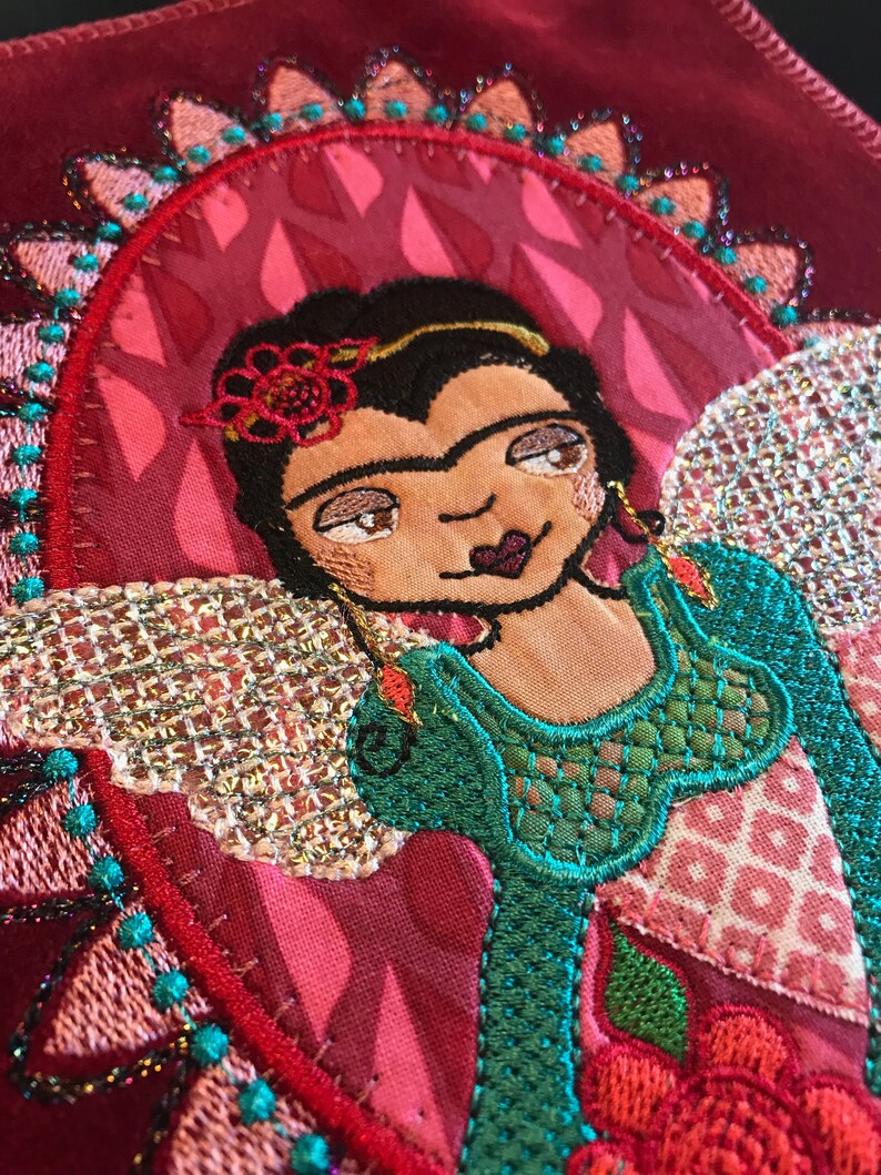 Small Oval Framed FRIDA ROSE 2 designs incl 5 x 7 very detailed appliqu\u00e9 design for multiple textile projects Button Frame Frida Rose