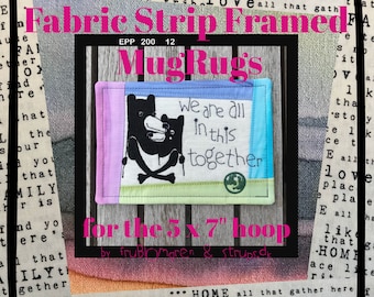 FABRIC STRIP Framed MugRugs ITH designs sized 5 x 7" for your embroidery machine - with original artwork Bear Hug by Strups.dk - Hand drawn