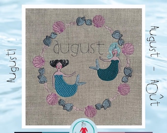 August Wreath - Beautiful shells and fair mermaids - the 8th in the series - Hand drawn Designs hoop, size 5x5" & 8x8", 5 languages + BONUS