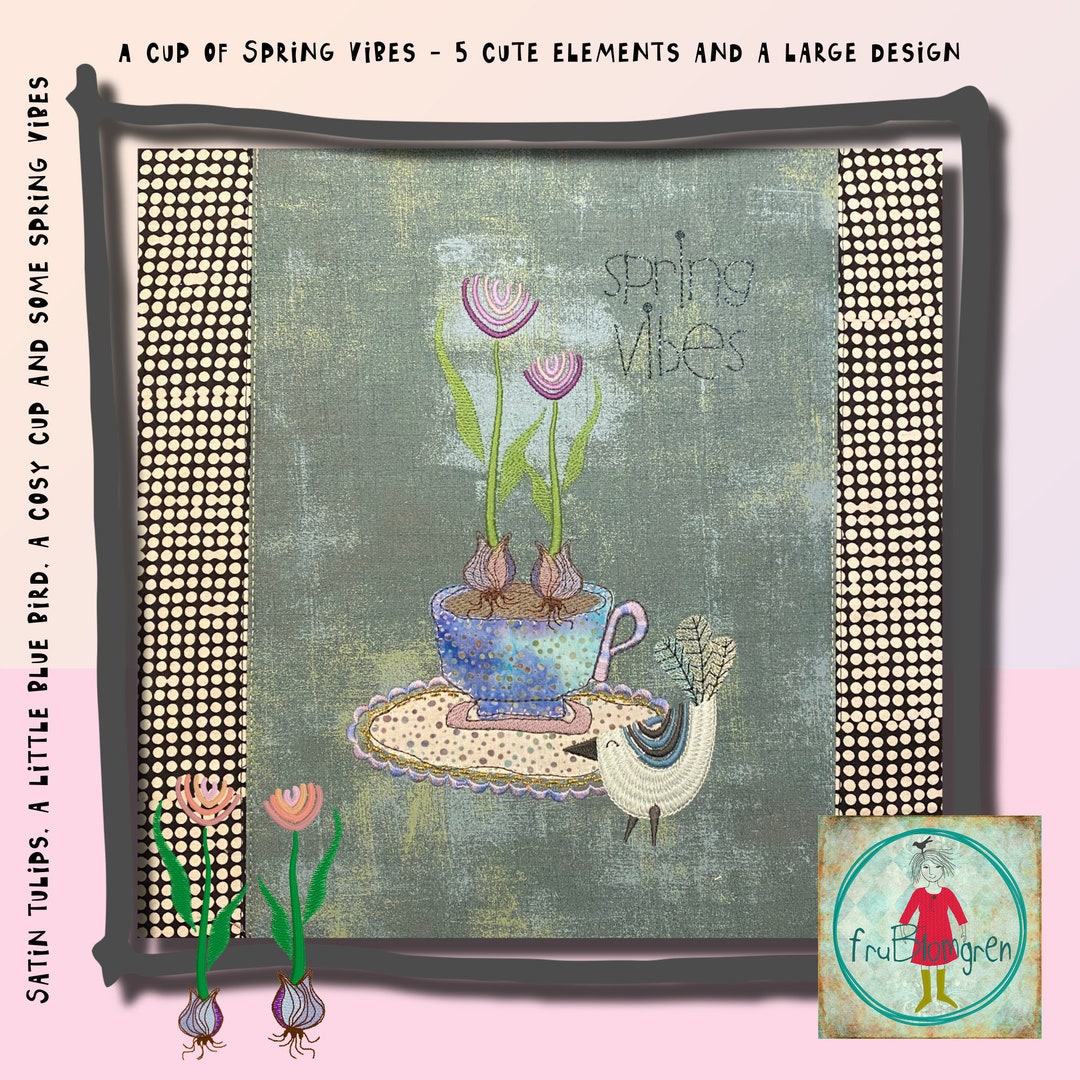 A Cup of Spring Vibes - a Hand Drawn Appliqué Cup With Tulips and a ...