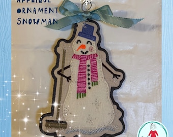 Appliqué Ornament Snowman | 5x7 Hoop | Fabric Christmas Ornament | Detailed Photo Tutorial | Machine Embroidery Design