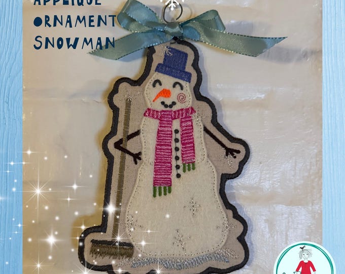 Appliqué Ornament Snowman | 5x7 Hoop | Fabric Christmas Ornament | Detailed Photo Tutorial | Machine Embroidery Design