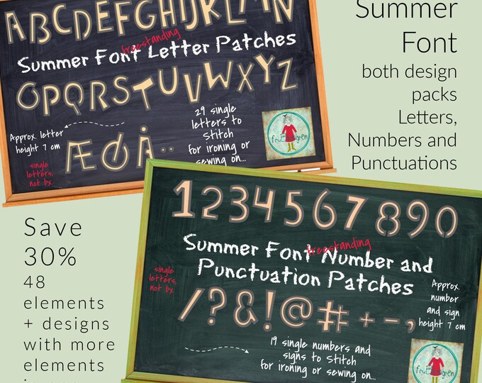 BUNDLE save 30% - the Full Freestanding Summer Font - Hand drawn Appliqué letters, numbers and the 9 most used signs by fruBlomgren