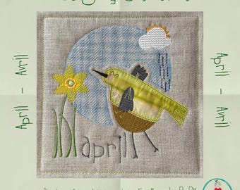 April Bird Appliqué Machine Embroidery Quilt Block | Hand Drawn designs - hoop 5x7 and 8x8