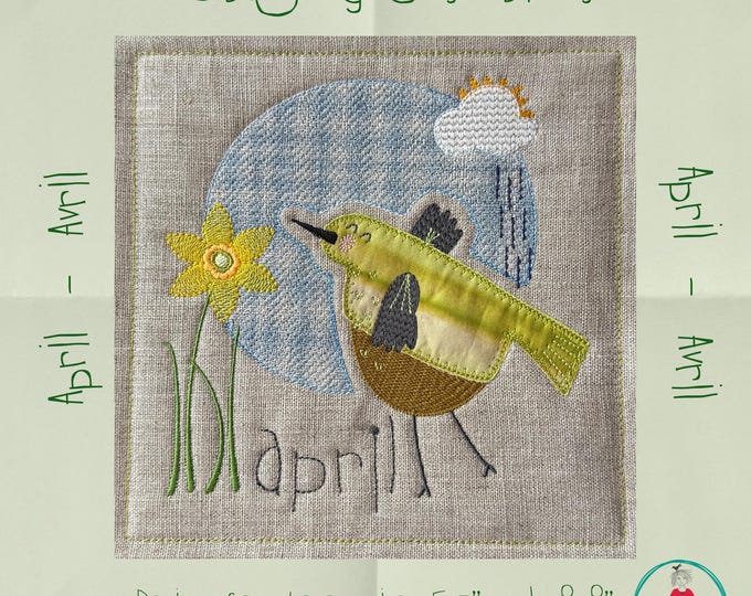 April Bird Appliqué Machine Embroidery Quilt Block | Hand Drawn designs - hoop 5x7 and 8x8