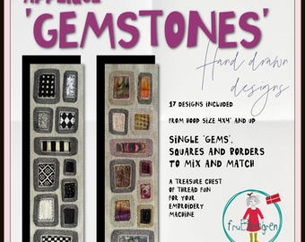 Appliqué 'Gemstones' - Machine Embroidery Designs | Hand Drawn | 17 Designs | Single Gems, Squares and Borders to Mix'n Match