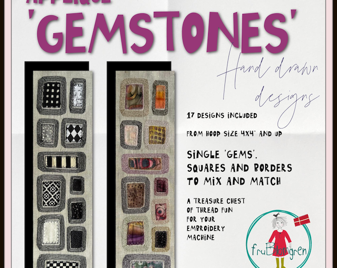 Appliqué 'Gemstones' - Machine Embroidery Designs | Hand Drawn | 17 Designs | Single Gems, Squares and Borders to Mix'n Match