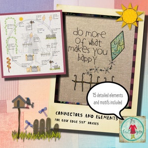 15 Hand drawn Machine Embroidery Designs - Connectors and Elements for my 5x7" raw edge appliqué houses or other textile projects - small