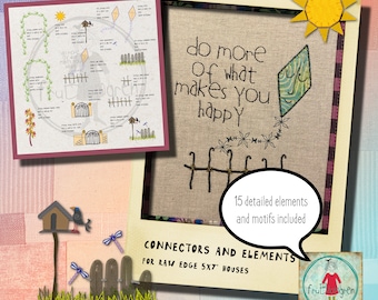 15 Hand drawn Machine Embroidery Designs - Connectors and Elements for my 5x7" raw edge appliqué houses or other textile projects - small