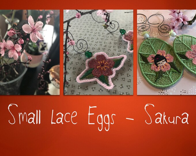 Small Freestanding Lace Eggs with Cherry Flowers - or Sakura as they are called in Japan - and a extra FS Lace Sakura - Spring feelings