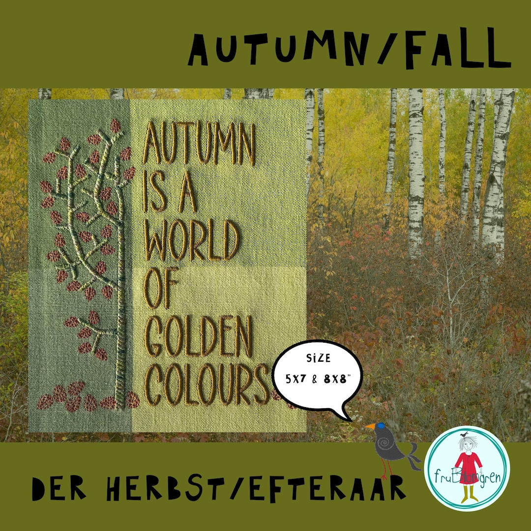 Folksy Autumn - Machine Embroidery Design Autumn Fall Tree & Text ...