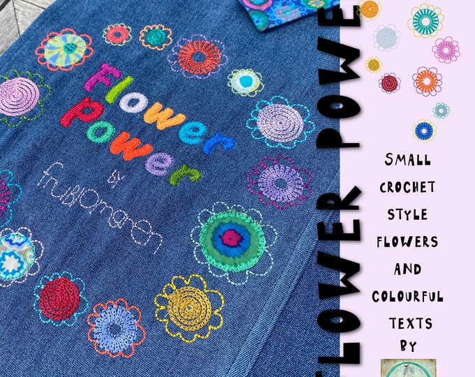 Flower Power by fruBlomgren - Multiple Tiny Flowers - appliqué and crochet style, singles, borders and a wreath - a sea of Flower Power