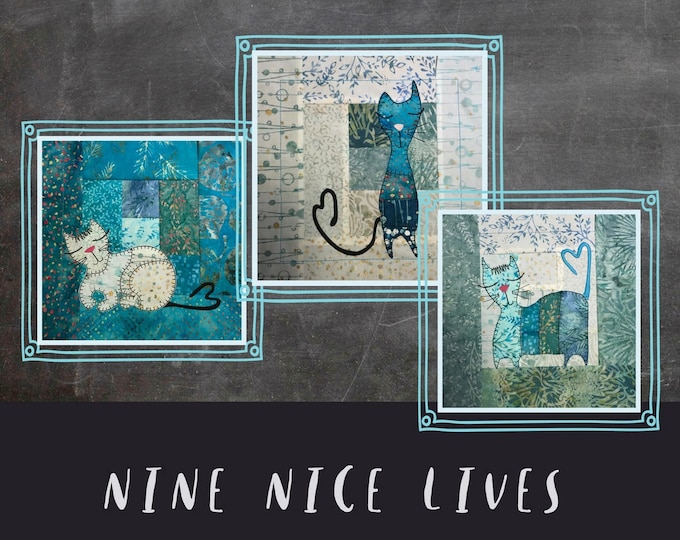 NINE NICE LIVES - Large Cute Cats - 9 Appliqué machine embroidery designs with cats - mixable - versatile