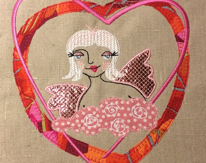 Angel 'Angelina', Adorable Glittery angel for romanticising your projects, Machine Embroidery Design, 5 designs, Kitschy and Cool