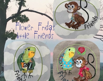 2 cute little Friends in 3 different Machine Embroidery Designs - Cute Handdrawn Appliqué Motifs for numerous projects