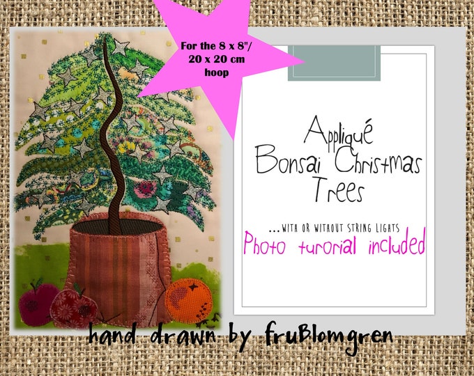 8 x 8 Appliqué BONSAI CHRISTMAS TREE with or with out string lights, make your own Illuminated Bonsai Christmas Tree with this unique design
