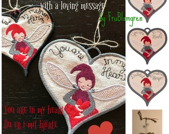 12 Freestanding Machine Embroidery Christmas Hearts ITH with my little Pixie-Fairies - in four sizes and three languages, Instant Download,