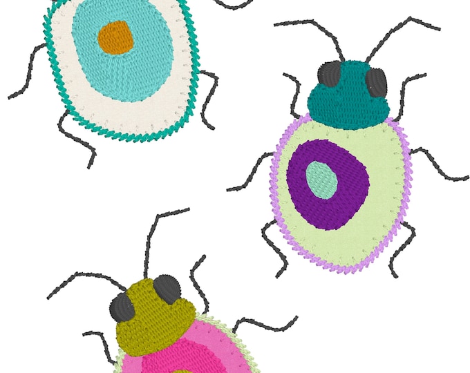 T-SHIRT BUGS, 3 little bugs as appliqué machine embroidery Design especially suitable for jersey- and lightweight fabrics - 2 sizes