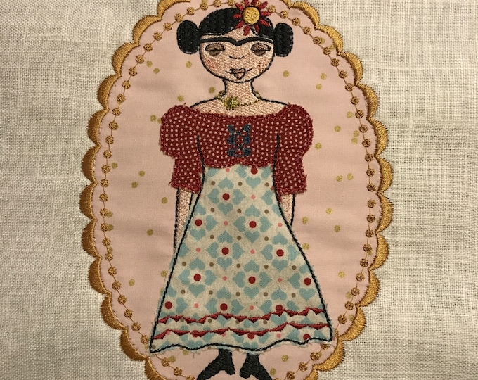 FRIDA in GOLDEN FRAMES - front and back Appliqué Machine Embroidery designs for your textile projects - 2 full design + the various elements