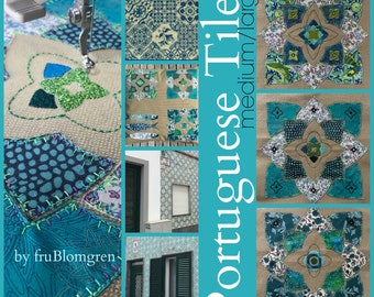 8 APPLIQUÉ Tile Designs - Portuguese Style, hand drawn Appliqué Tiles, 2 sizes for the 8 x 8" hoops, 7 tile designs + an ITH pocket included