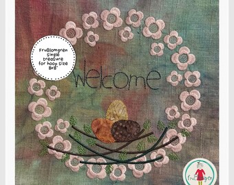 Nesting in Flowers | Single Treasure Machine Embroidery Design | 8x8 Hoop | Welcome Design | Hand drawn flower design by fruBlomgren