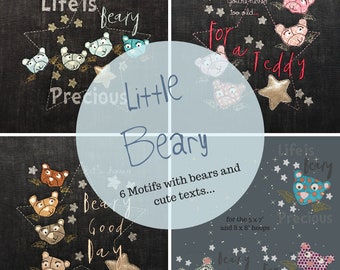 LITTLE BEARY, 6 cute and versatile Machine Embroidery Designs with my Angel Bears - this time in as little Angel Bears - two sizes