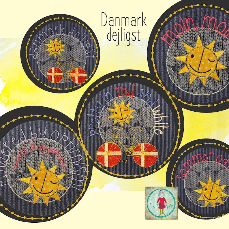 5 Round Machine Embroidery designs Summer and Sun Tour de France Denmark Powered by optimism and happiness zdjęcie 1