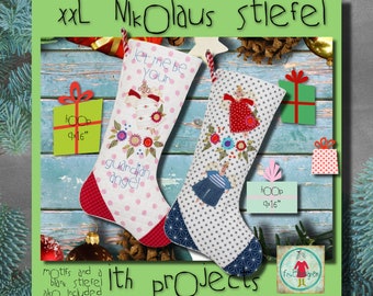 ITH Nikolaus Stiefel - Extra Extra Large Father Christmas Boots ITH - easy made in one hoop - 2 variants + a blank - hoop 9x16" + 2 motifs