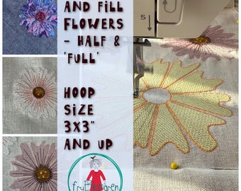 5 Appliqué and Fill Flower Embroidery Designs – Half & ‘Full’ – hoop 3x3" up - Small Sizes, hand drawn, fun to make, feminine and versatile