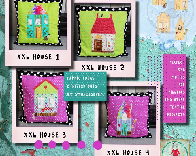 BIG BUNDLE - XL raw edge Appliqué Houses - decorated or as single designs with a lot of small elements to mix'n match - A lot of fabric fun