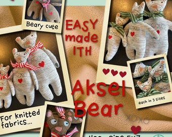 Bundle of Soft, easy made Bears ITH, Machine Embroidery designs - 2 variants, each in 3 sizes - a total of 6 bears - hoop size 5x7" and up