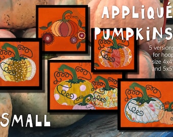 8 Smaller Appliqué Pumpkin designs and a couple of Appliqué Flowers - Cute and versatile Autumn/Fall/Halloween designs, 5 versions - 2 sizes