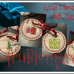 4 handgezeichnete weihnachtliche ITH Kreuzstichanhänger für die Stickmaschine - 7,5 x 7,5 cm - schnell und einfach genäht - mit Anleitung