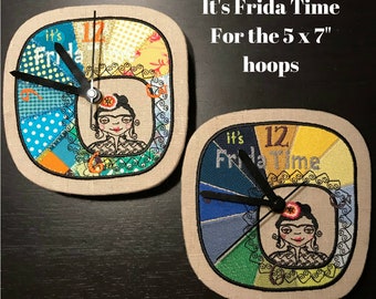 It's Frida Time - 2 Fun and Beautiful Machine Embroidery Designs for making DIY Clocks, Digital file for the 5 x 7" Hoop