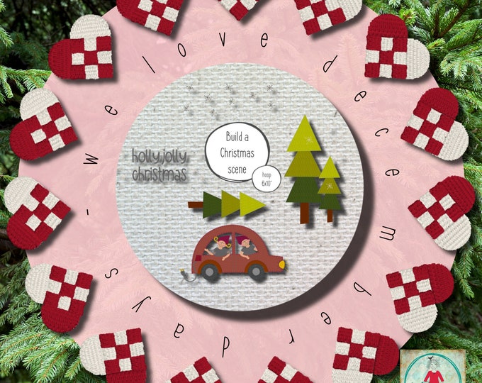 Christmas designs for your embroidery machine, December Days no. 18 - hoop size 6x10" - Getting the Christmas tree, Appliqué and embroidery