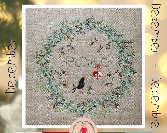 December Wreaths – Spruce and twinkling lights, Christmas, Machine Embroidery Designs | 8x8" + 5x5" Hoops | Hand-drawn