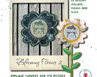Blooming Flower 2 Appliqué Embroidery Designs – 13 Designs, ITH Patches, Flower Stems & Multiple Variations
