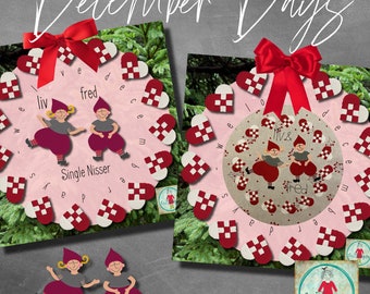 Bundle - Christmas designs for your embroidery machine, December Days no. 1, Both design packs with my Nisser (… elves) 'LIV’ and ‘FRED’