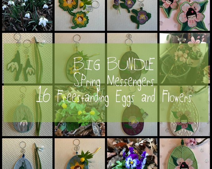 BIG BUNDLE - ALL my New Larger Freestanding Eggs and Flowers in one big Bundle - Spring Messengers - 16 unique hand drawn designs - save 25%