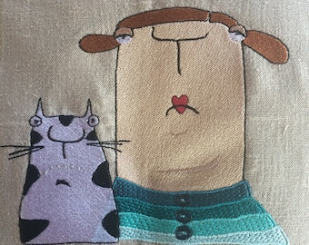 Frau Blau and Ede - A cheerful cat loving Frau - a whimsy character from Kittiekatdesign - Machine Embroidery - Instant Download
