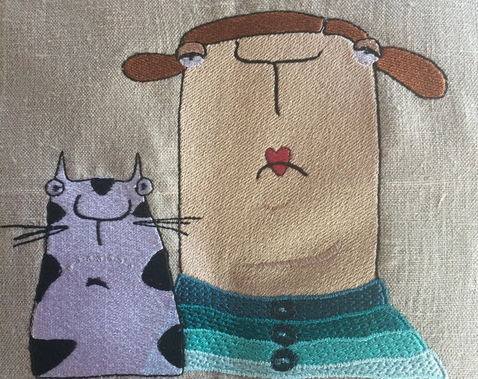 Frau Blau and Ede - A cheerful cat loving Frau - a whimsy character from Kittiekatdesign - Machine Embroidery - Instant Download