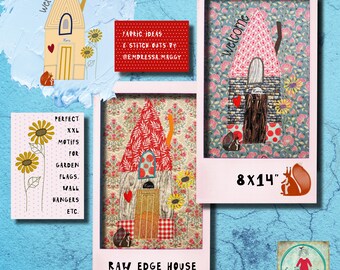 8x14" Raw Edge Appliqué House 4 - A very detailed, hand drawn fun to make appliqué/machine embroidery project, perfect for large projects