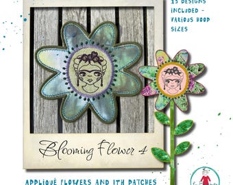 Blooming Flower 4 Appliqué Embroidery Designs – 13 Designs, ITH Patches, Flower Stems & Multiple Variations