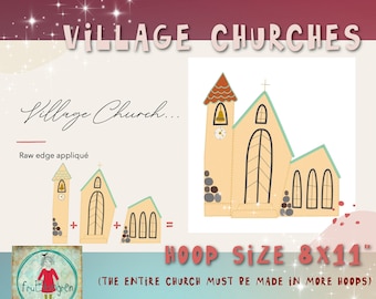 Appliqué Village Churches - 8x11 - Detailed, hand drawn, raw edge appliqué designs to make on your embroidery machine