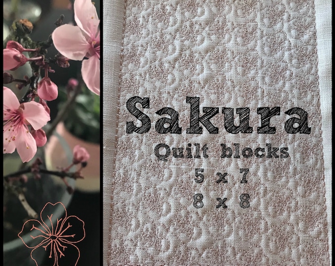 Quilt Blocks - Machine Embroidery - 5 quilt blocks in 2 sizes, hand drawn Sakura by fruBlomgren- a base for your Sakura embroideries
