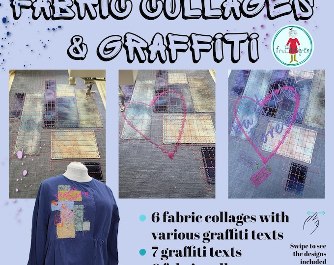 Graffiti Collage Embroidery Design Pack, 19 Machine Embroidery Designs, Hoop size 8x11, Fabric Collage, Visible Mending