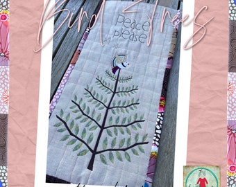 BIRD TREES - hand drawn machine embroidery designs - delicate motifs and texts - for various hoop sizes - 8 designs included