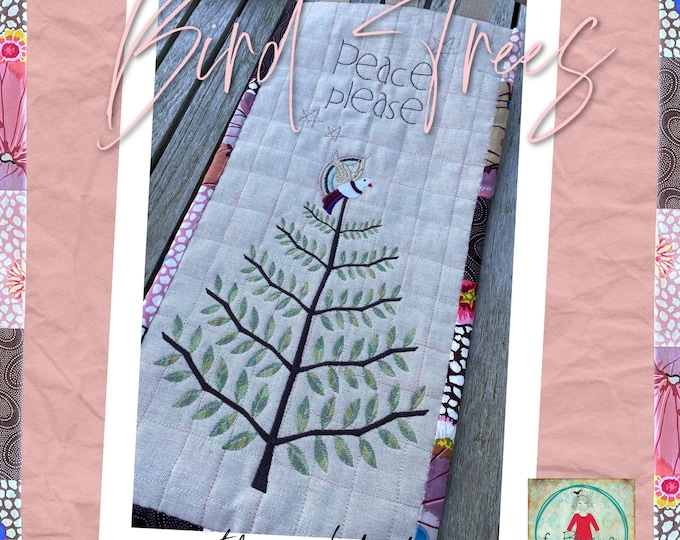 BIRD TREES - hand drawn machine embroidery designs - delicate motifs and texts - for various hoop sizes - 8 designs included